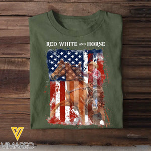 Personalized Upload Your Photo Red White And Horse Horse Riding US Flag Horse Lovers Gift T-shirt Printed HN241820