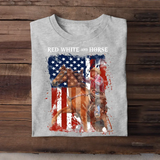 Personalized Upload Your Photo Red White And Horse Horse Riding US Flag Horse Lovers Gift T-shirt Printed HN241820