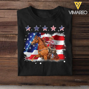 Personalized Upload Your Photo Horse Riding US Flag Horse Lovers Gift T-shirt Printed HN241828