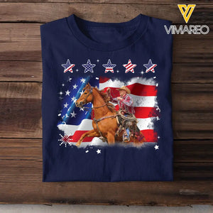 Personalized Upload Your Photo Horse Riding US Flag Horse Lovers Gift T-shirt Printed HN241828