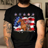 Personalized Upload Your Photo Horse Riding US Flag Horse Lovers Gift T-shirt Printed HN241828