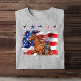 Personalized Upload Your Photo Horse Riding US Flag Horse Lovers Gift T-shirt Printed HN241828