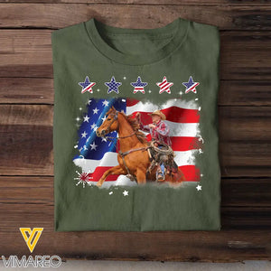 Personalized Upload Your Photo Horse Riding US Flag Horse Lovers Gift T-shirt Printed HN241828