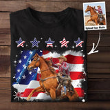 Personalized Upload Your Photo Horse Riding US Flag Horse Lovers Gift T-shirt Printed HN241828