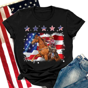 Personalized Upload Your Photo Horse Riding US Flag Horse Lovers Gift T-shirt Printed HN241828