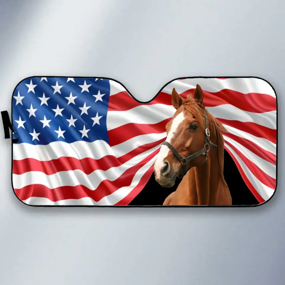 Personalized Upload Your Horse Photo US Flag 
Carshade Printed VQ241830