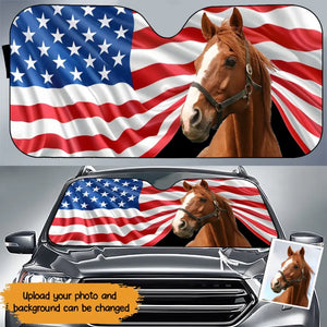 Personalized Upload Your Horse Photo US Flag 
Carshade Printed VQ241830