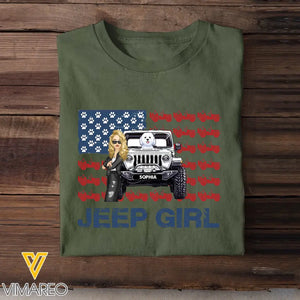 Personalized Jeep Girl & Dog US Flag Independence Day 4th July Gift T-shirt Printed VQ241657