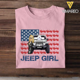 Personalized Jeep Girl & Dog US Flag Independence Day 4th July Gift T-shirt Printed VQ241657