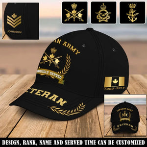 Personalized Canadian Army Veteran Proudly Served Custom Name, Rank & Time Cap 3D Printed AHVQ241909