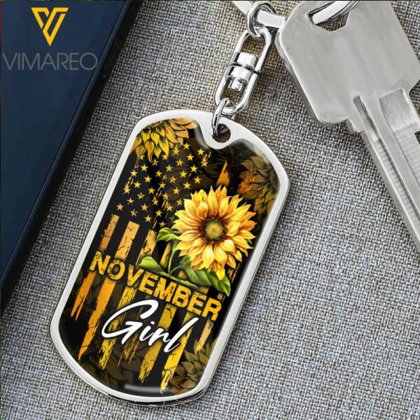 PERSONALIZED NOVEMBER SUNFLOWER ALUMKEYCHAIN TNDT1611