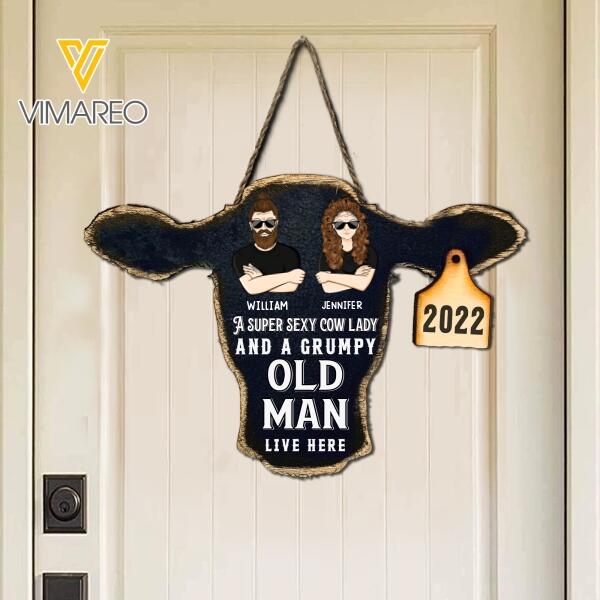 PERSONALIZED A SUPER SEXY COW LADY AND A GRUMPY OLD MAN LIVE HERE WOOD SIGN 22JAN-LN28