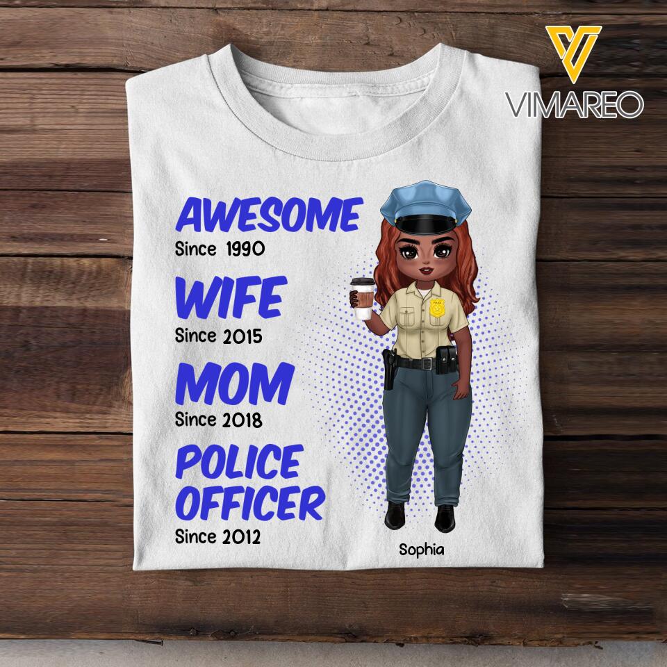 Personalized Wife Mom Police Awesome Strong Woman Tshirt Printed 22FEB-DT17