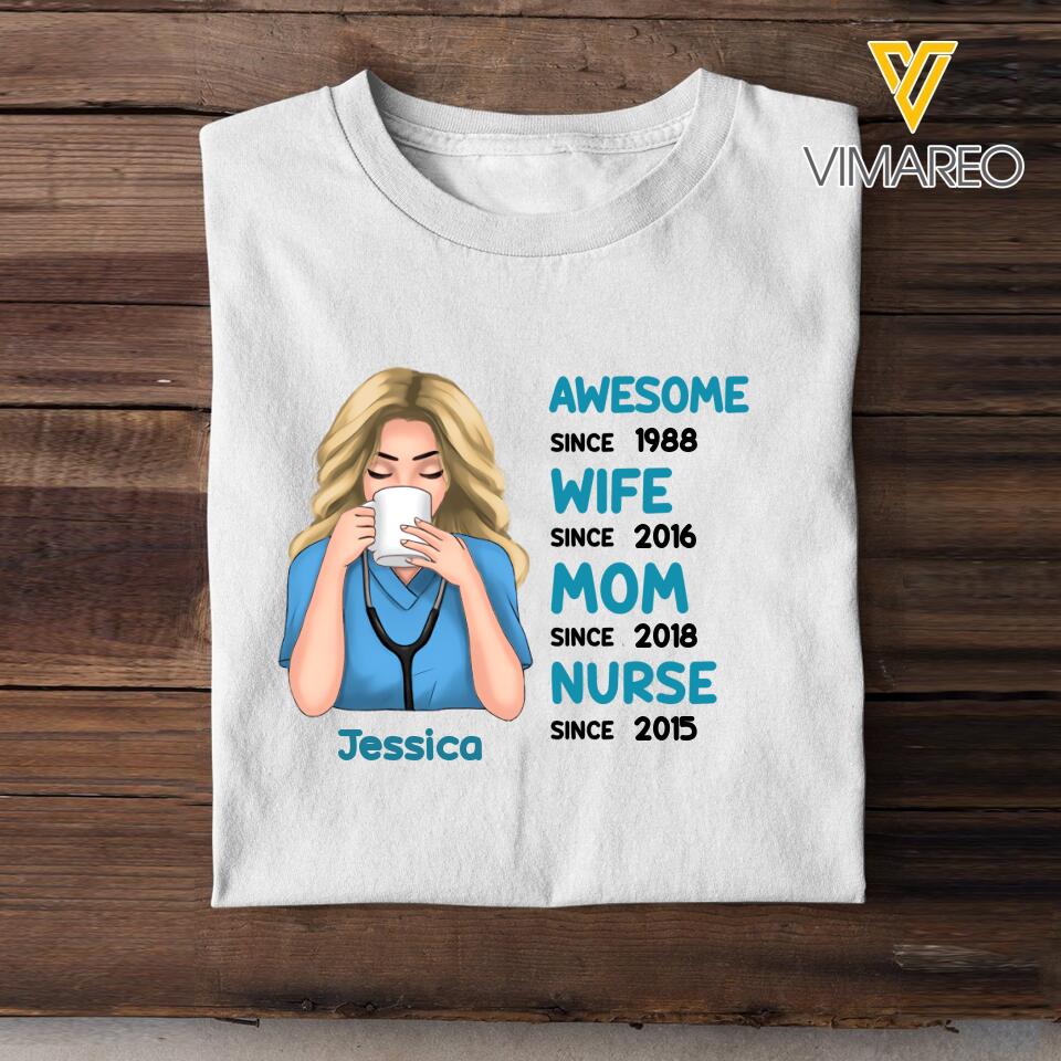 Personalized Wife Mom Nurse Awesome Strong Woman Tshirt Printed 22FEB-HC17