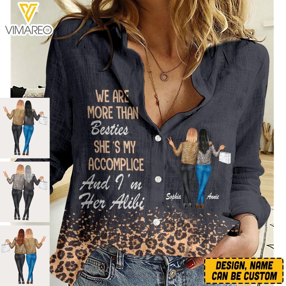 Personalized We Are More Than Besties Women Linen Shirt QTVQ2403