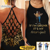 PERSONALIZED IF I'M DRUNK IT'S MY BESTIES FAULT LEOPARD  SUNFLOWER CRISS CROSS TANK QTTN1504