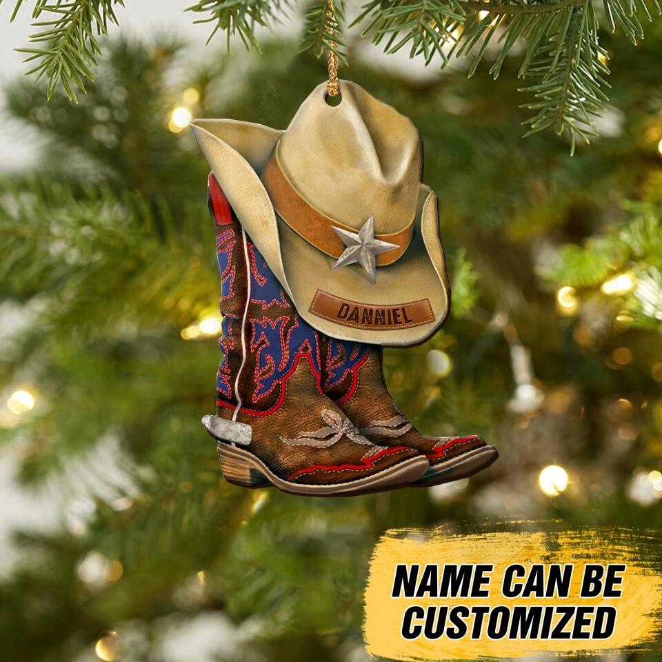 Personalized Cowgirl boots Christmas Wood Ornament QTDT2609