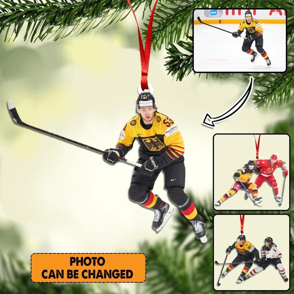 Personalized Image German Eishockey Christmas Wood Ornament Printed 22SEP-HY26