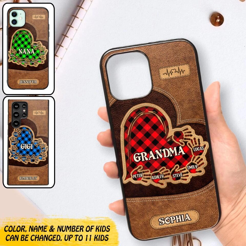 Personalized Grandma Kid Heart Caro Color Phone Case Printed 22OCT-DT03