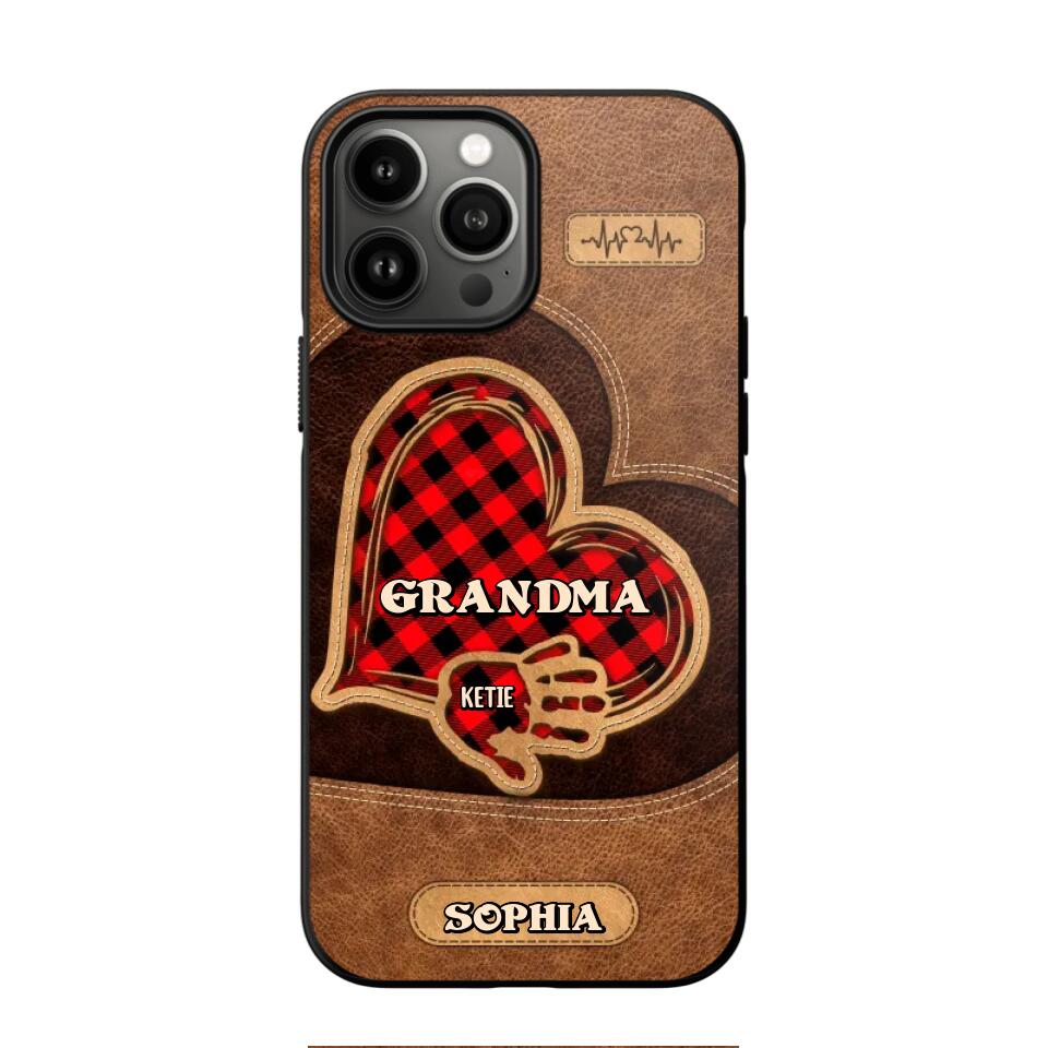 Personalized Grandma Kid Heart Caro Color Phone Case Printed 22OCT-DT03