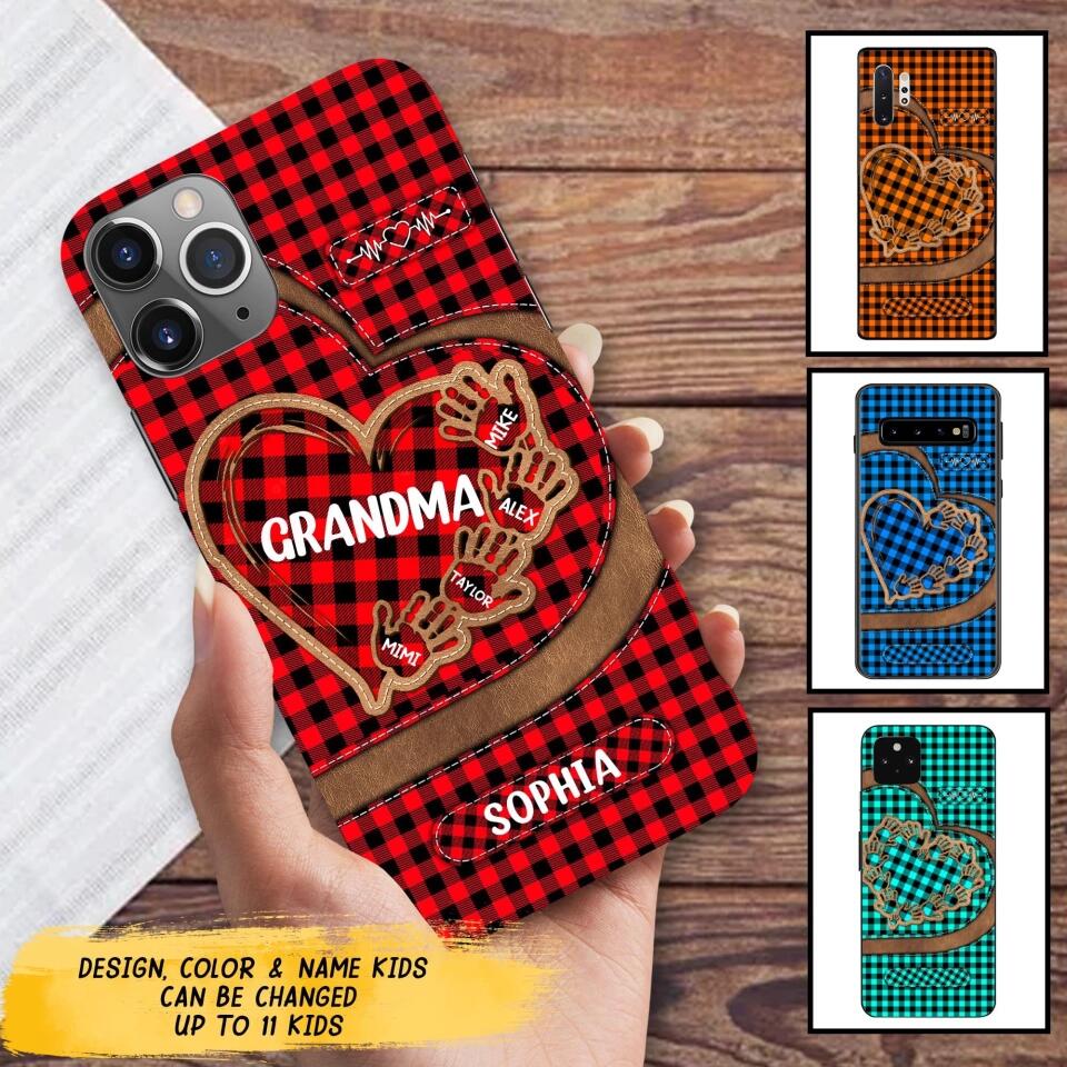 Personalized Grandma Kid Heart Caro Color Phone Case Printed 22OCT-HY04