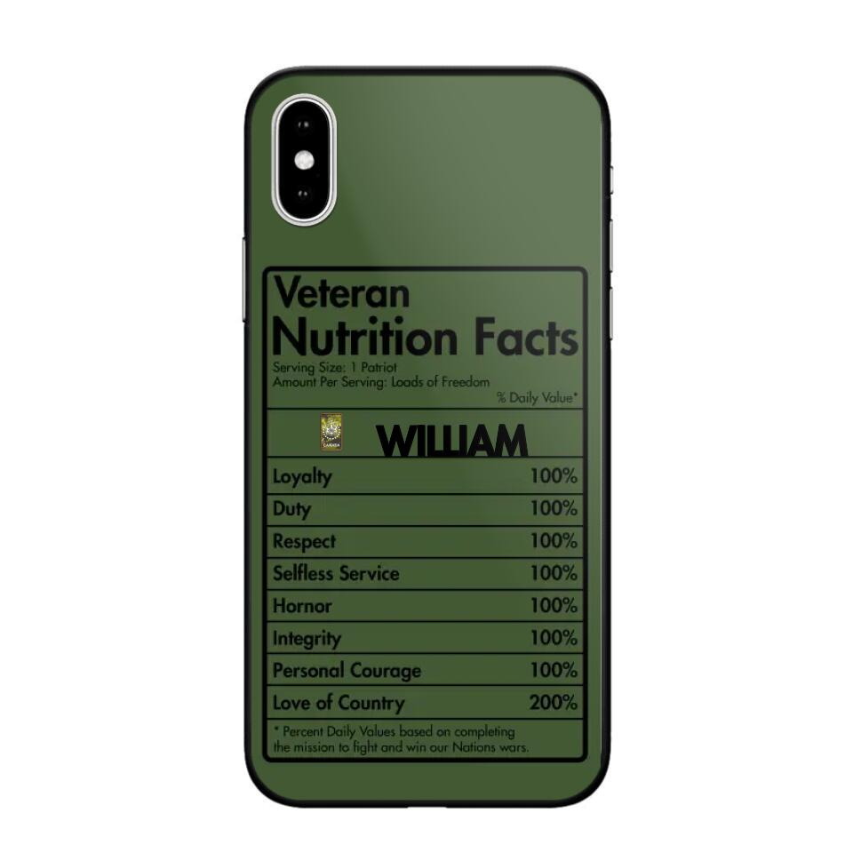 Personalized Canadian Veteran Nutrition Facts Phonecase 3D Printed QTDT1210