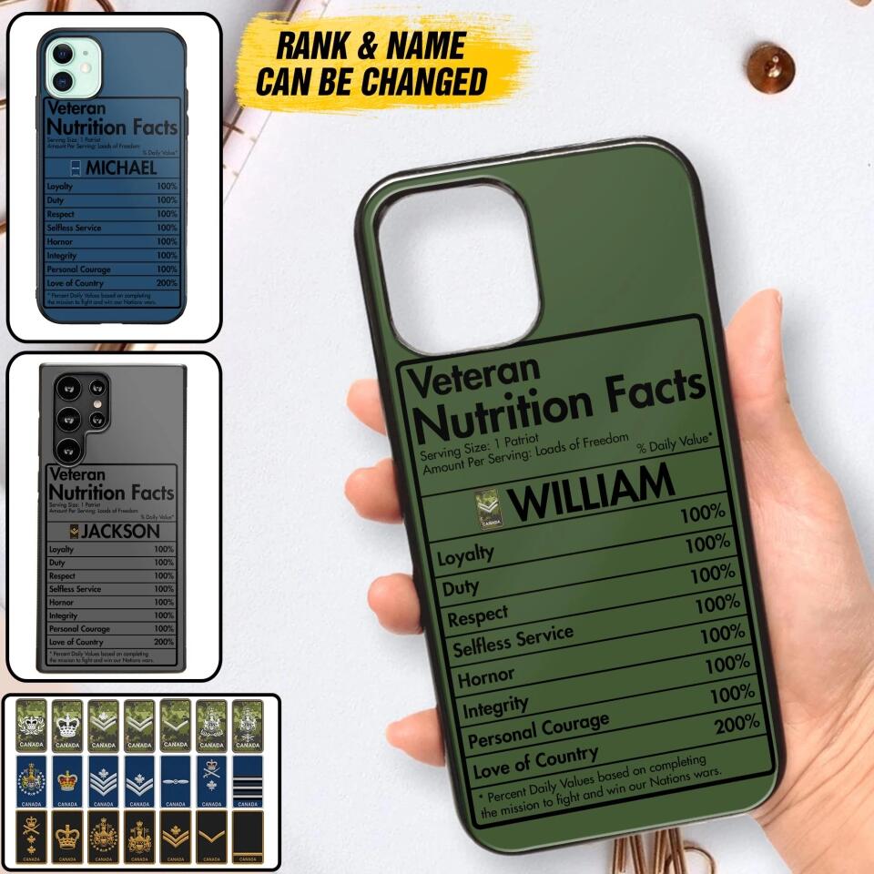 Personalized Canadian Veteran Nutrition Facts Phonecase 3D Printed QTDT1210