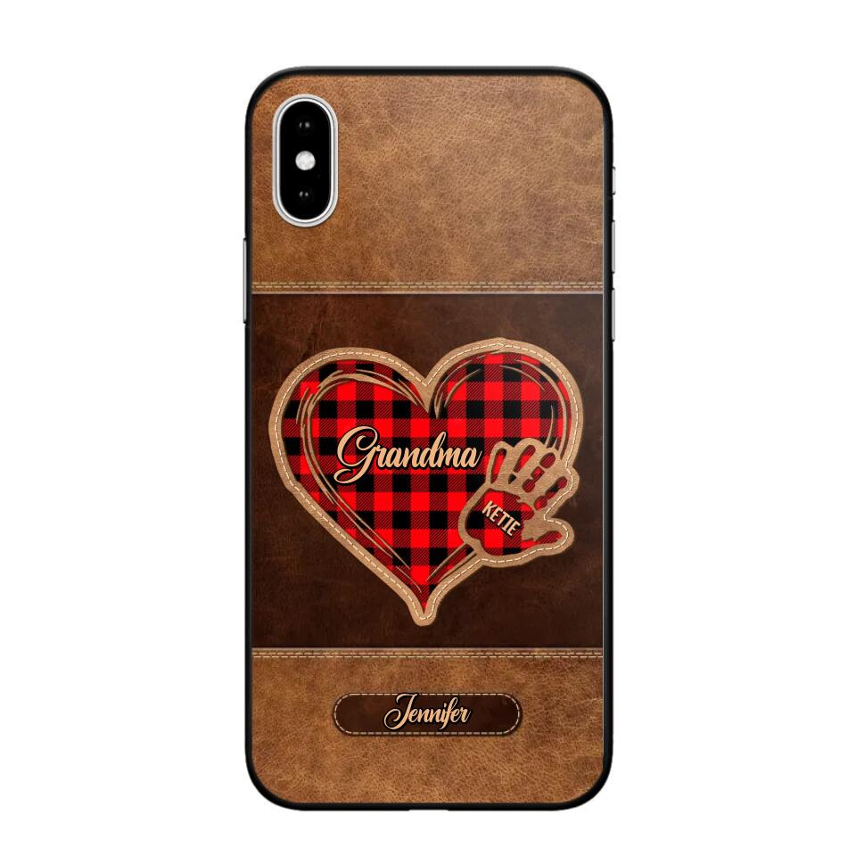 Personalized Grandma Kid Name Hand Heart Caro Background Phonecase 3D Printed DMDT1110