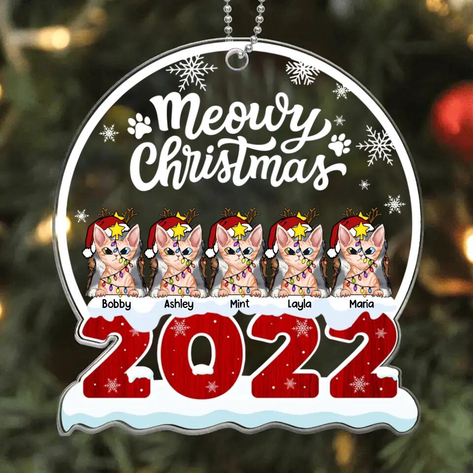 Personalized 2022 Meowy Christmas Cat Lovers Acrylic/Plastic Ornament Printed QTHQ0211