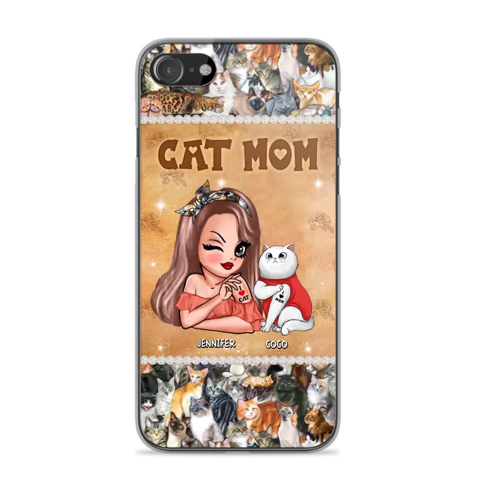 Personalized Cat Mom Camo Cat All Over Print With Diamond Line Phonecase