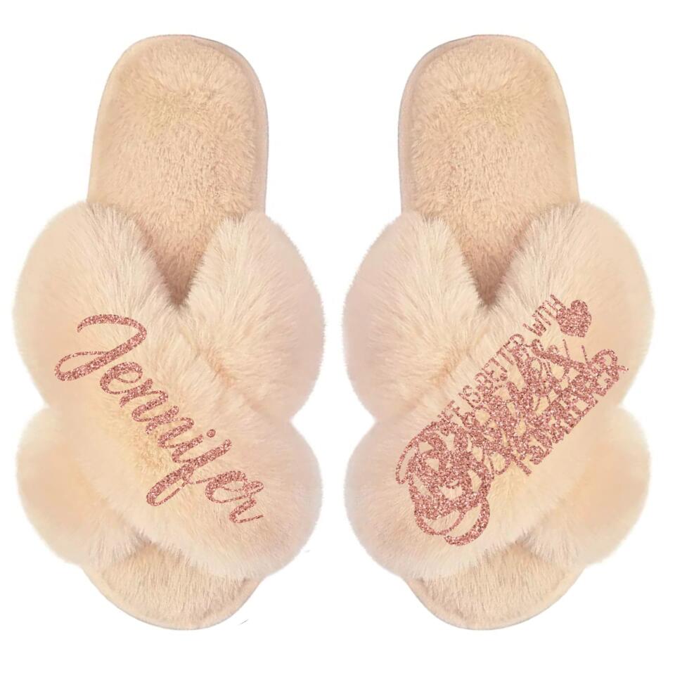 Personalized Besties Forever Soul Sisters Besties Gifts Fur Slippers Printed PNDT0612