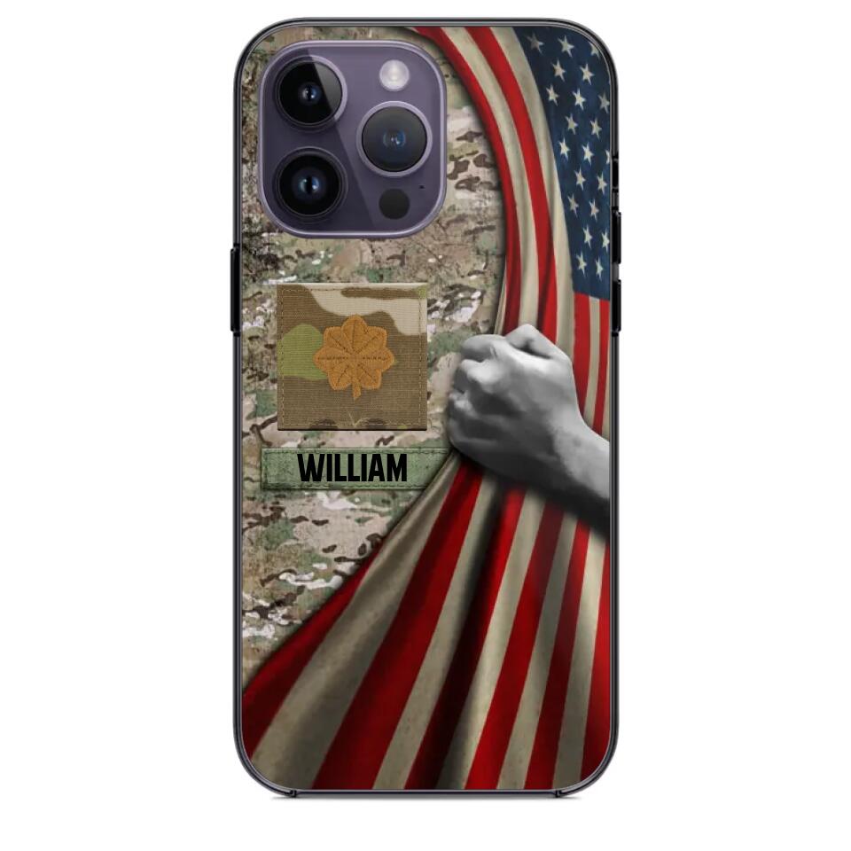 Personalized US Solider/Veteran Rank Camo Flag Phonecase 3D Printed 22DEC-DT08