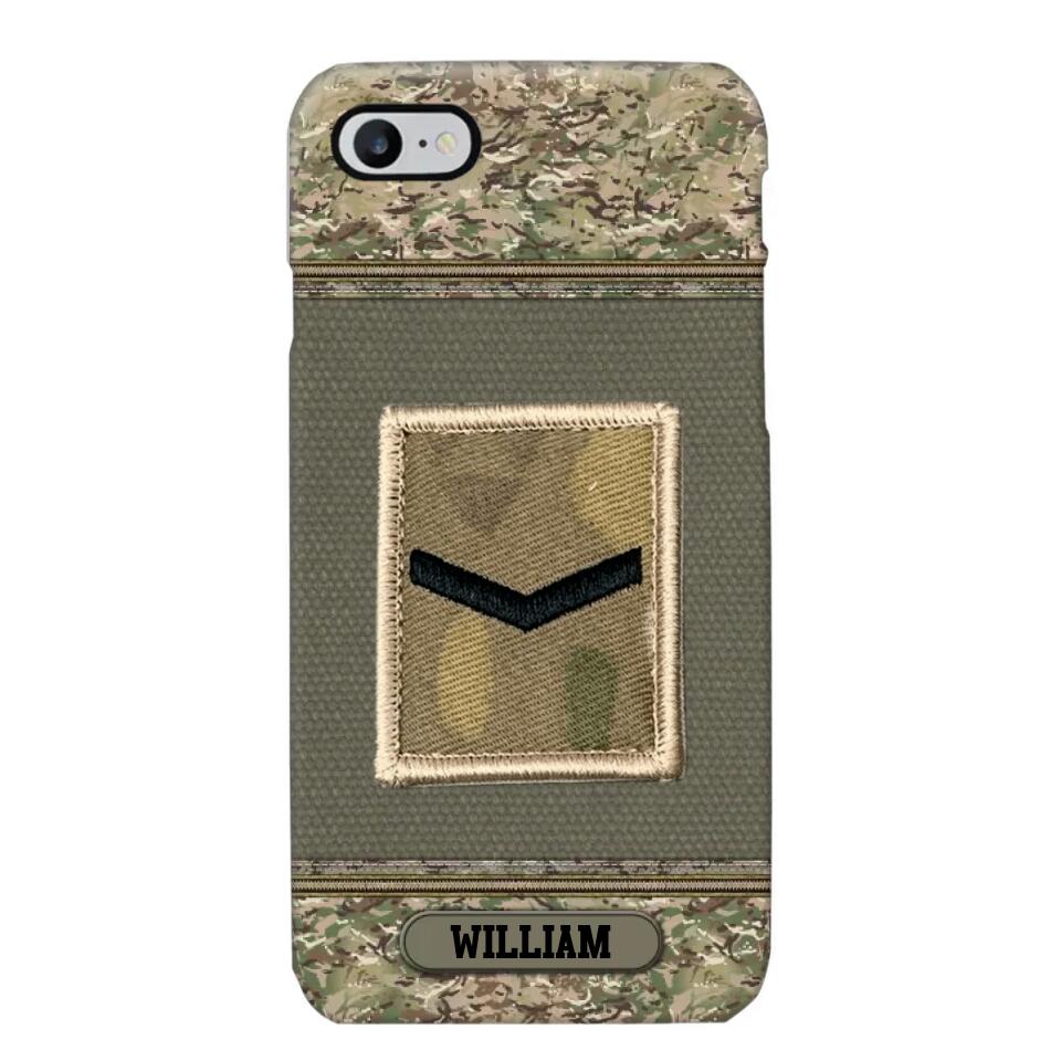 Personalized British Soldier/ Veteran Rank Camo Phonecase Printed 23FEB-DT03