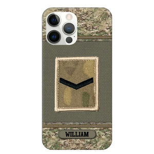 Personalized British Soldier/ Veteran Rank Camo Phonecase Printed 23FEB-DT03