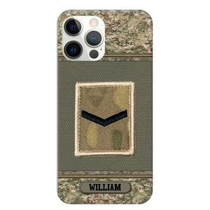 Personalized British Soldier/ Veteran Rank Camo Phonecase Printed 23FEB-DT03