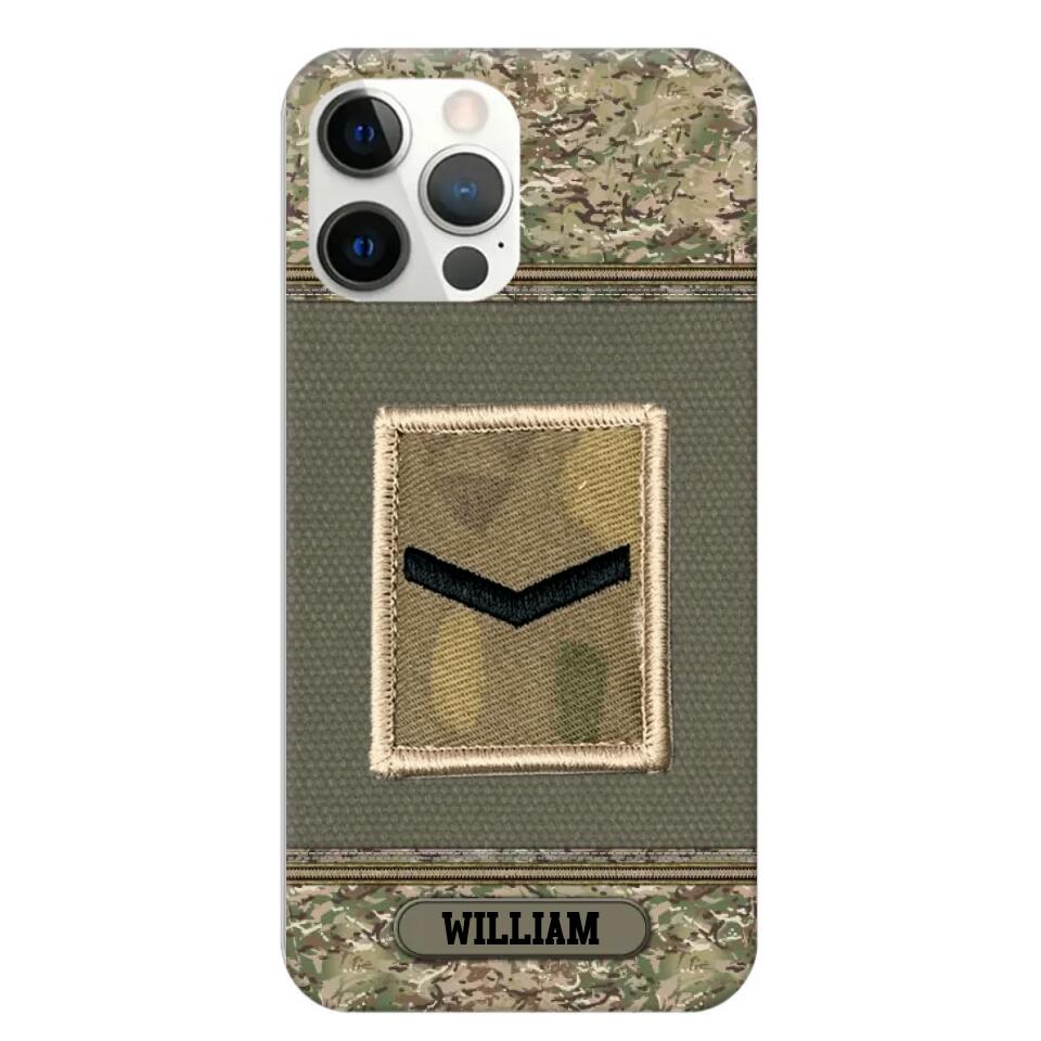 Personalized British Soldier/ Veteran Rank Camo Phonecase Printed 23FEB-DT03