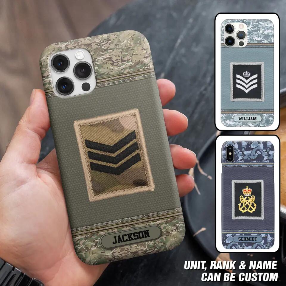 Personalized British Soldier/ Veteran Rank Camo Phonecase Printed 23FEB-DT03