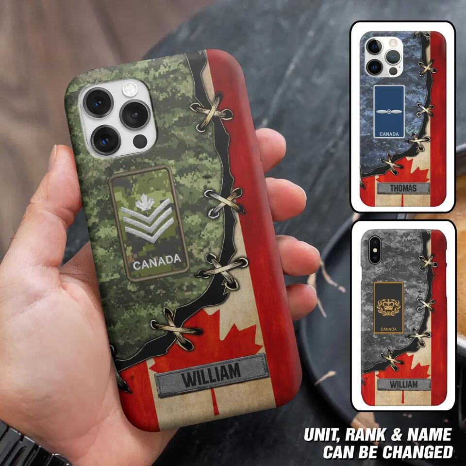 Personalized Canadian Soldier/ Veteran Rank Camo Flag Phonecase Printed 23FEB-DT09