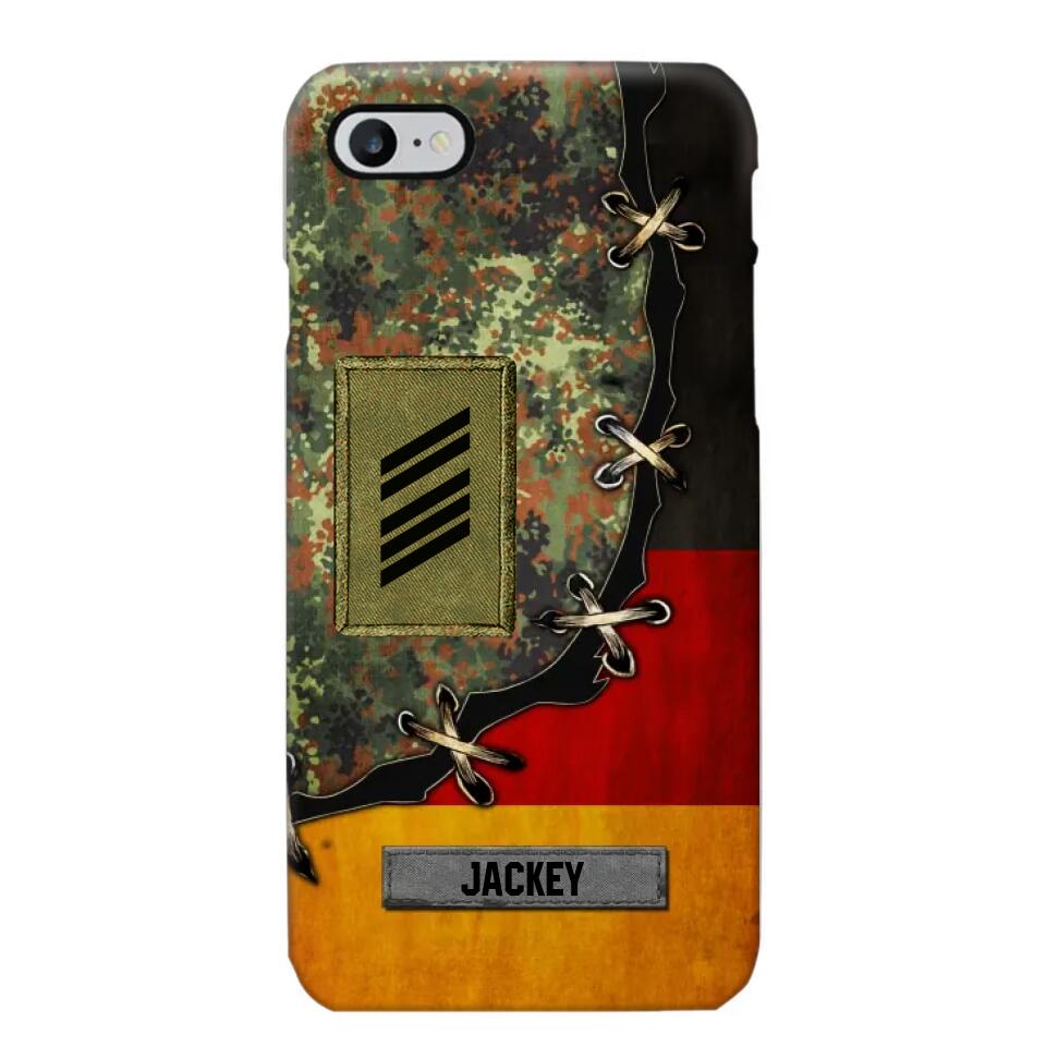 Personalized German Soldier/ Veteran Rank Camo Flag Phonecase Printed 23FEB-DT09