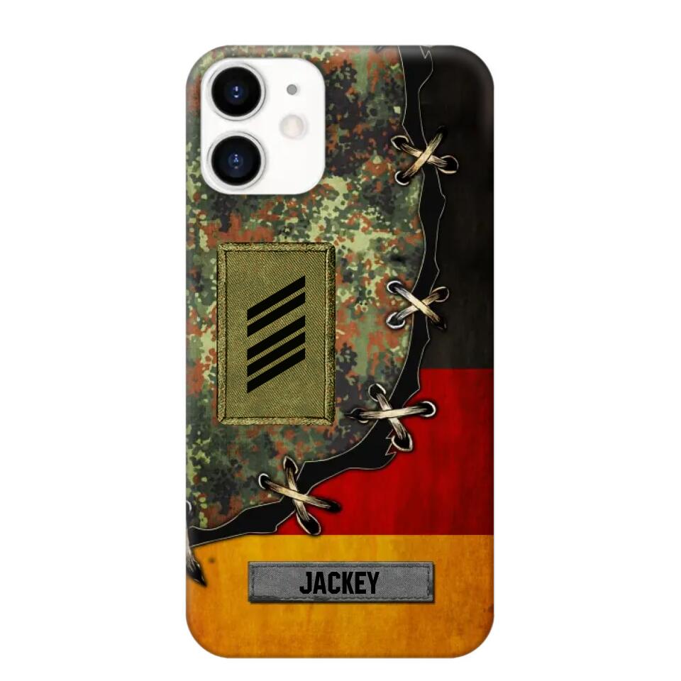 Personalized German Soldier/ Veteran Rank Camo Flag Phonecase Printed 23FEB-DT09