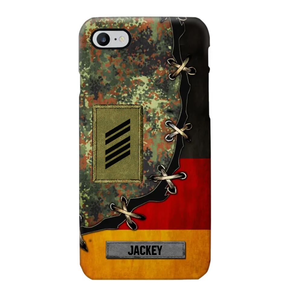 Personalized German Soldier/ Veteran Rank Camo Flag Phonecase Printed 23FEB-DT09