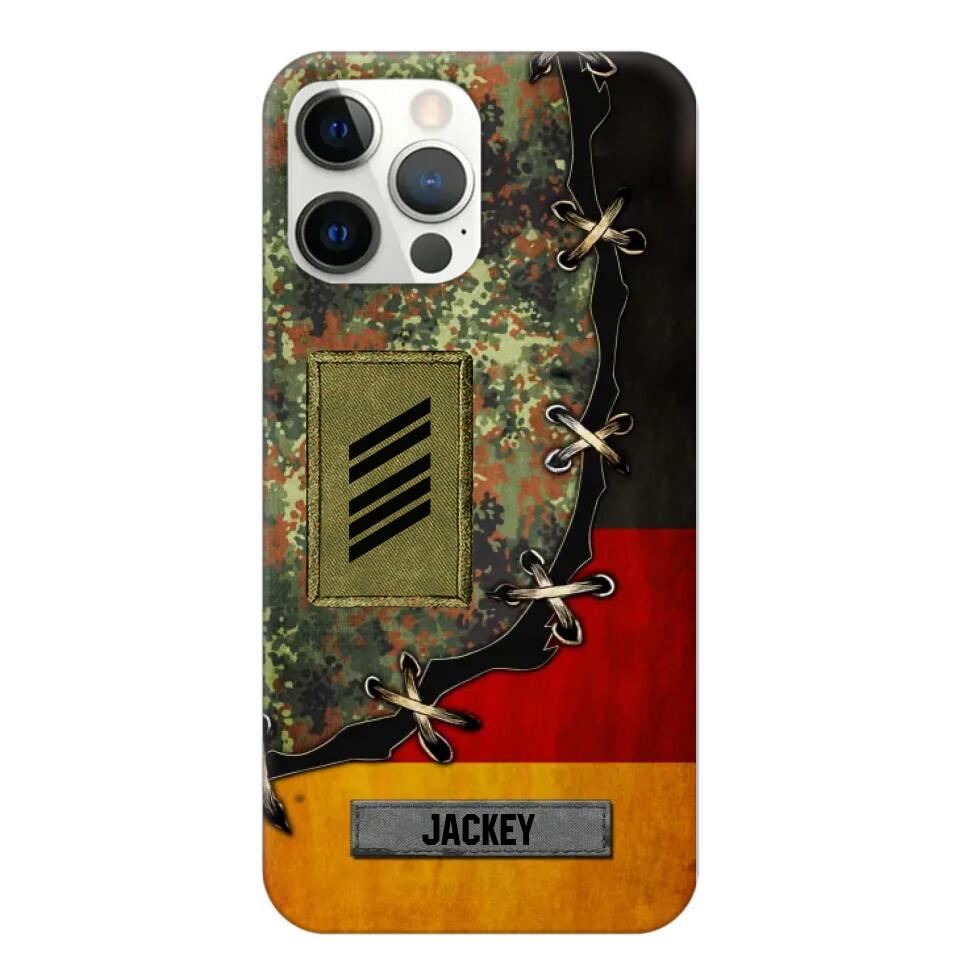 Personalized German Soldier/ Veteran Rank Camo Flag Phonecase Printed 23FEB-DT09