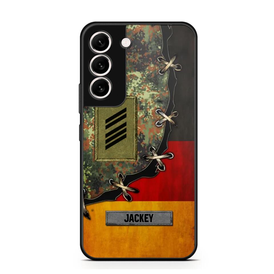 Personalized German Soldier/ Veteran Rank Camo Flag Phonecase Printed 23FEB-DT09