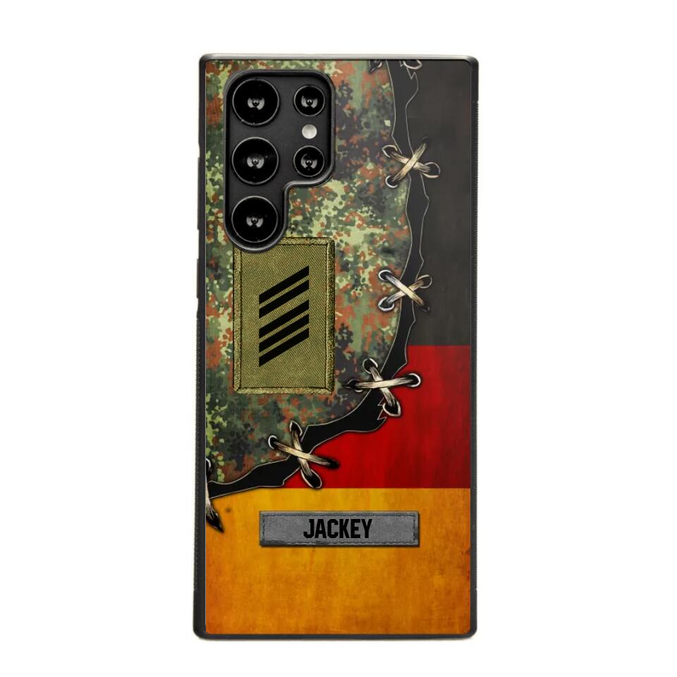 Personalized German Soldier/ Veteran Rank Camo Flag Phonecase Printed 23FEB-DT09