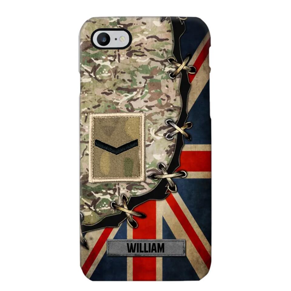 Personalized UK Soldier/ Veteran Rank Camo Flag Phonecase Printed 23FEB-DT09