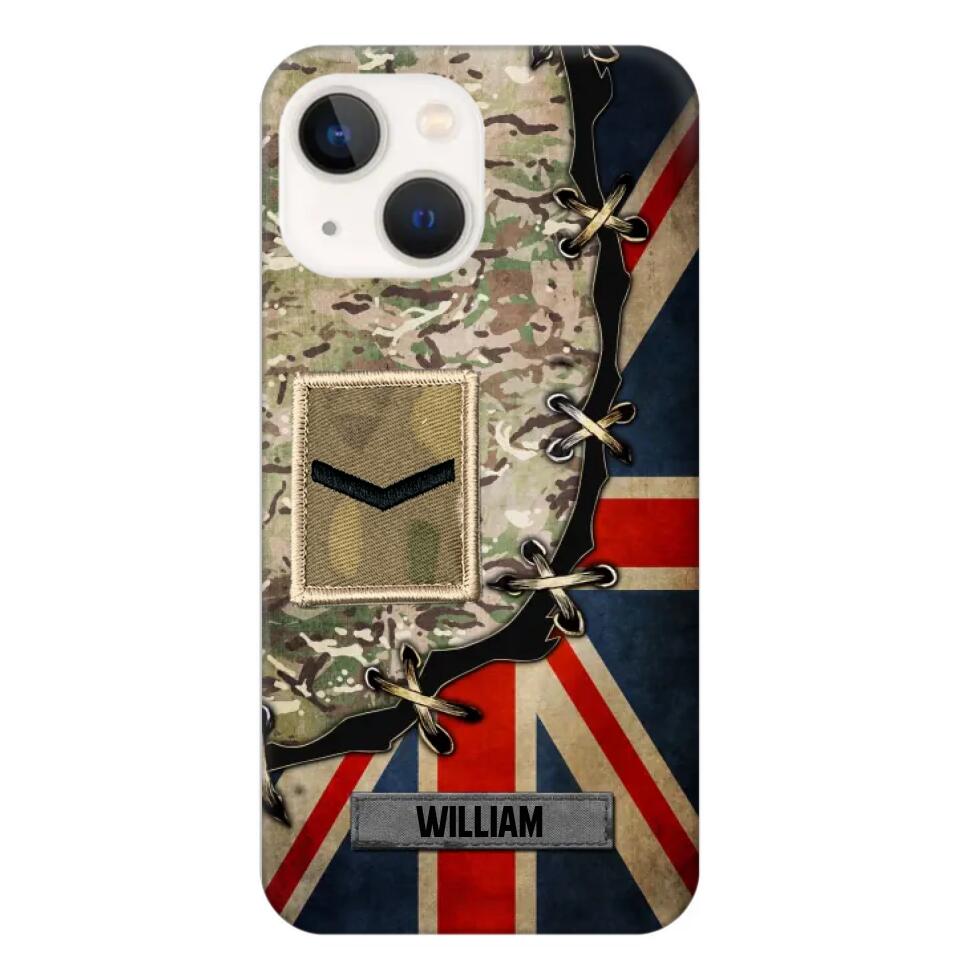 Personalized UK Soldier/ Veteran Rank Camo Flag Phonecase Printed 23FEB-DT09