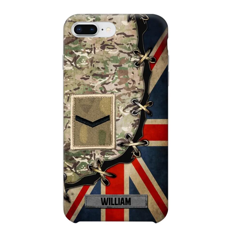 Personalized UK Soldier/ Veteran Rank Camo Flag Phonecase Printed 23FEB-DT09