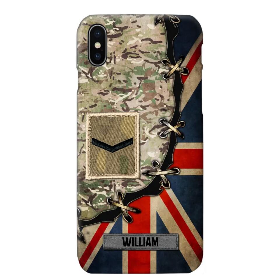 Personalized UK Soldier/ Veteran Rank Camo Flag Phonecase Printed 23FEB-DT09