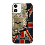 Personalized UK Soldier/ Veteran Rank Camo Flag Phonecase Printed 23FEB-DT09