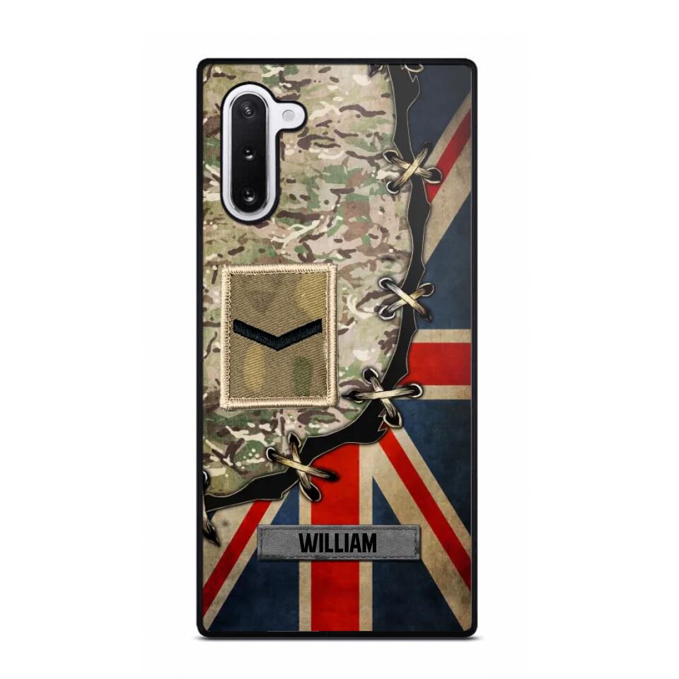 Personalized UK Soldier/ Veteran Rank Camo Flag Phonecase Printed 23FEB-DT09